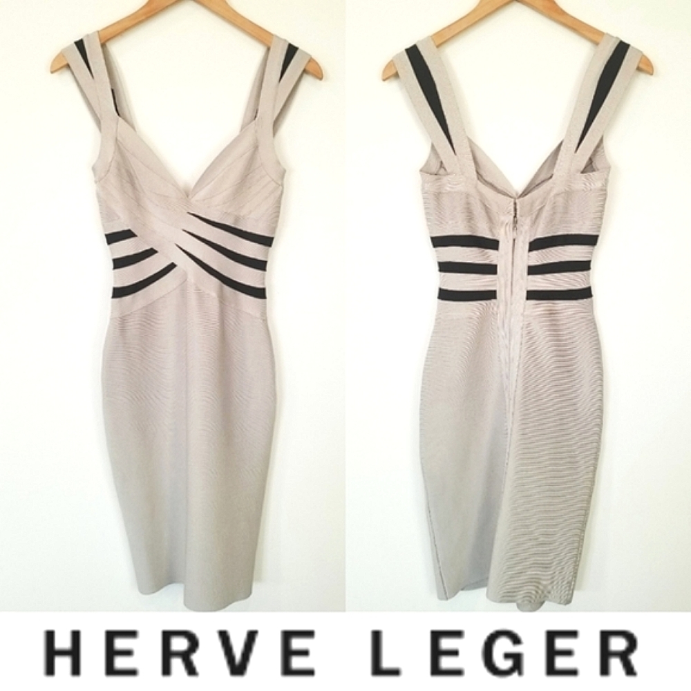 Herve Ledger Bandage Bodycon Dress Sweetheart Neckline Form Fitting EUC X-Small